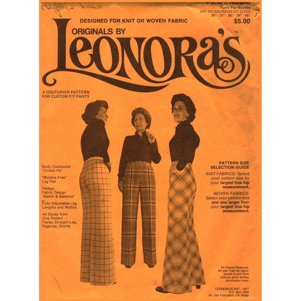 Vintage 1977 Leonoras Originals Pattern 111B Custom Fit Pants Flares Shorts 70s